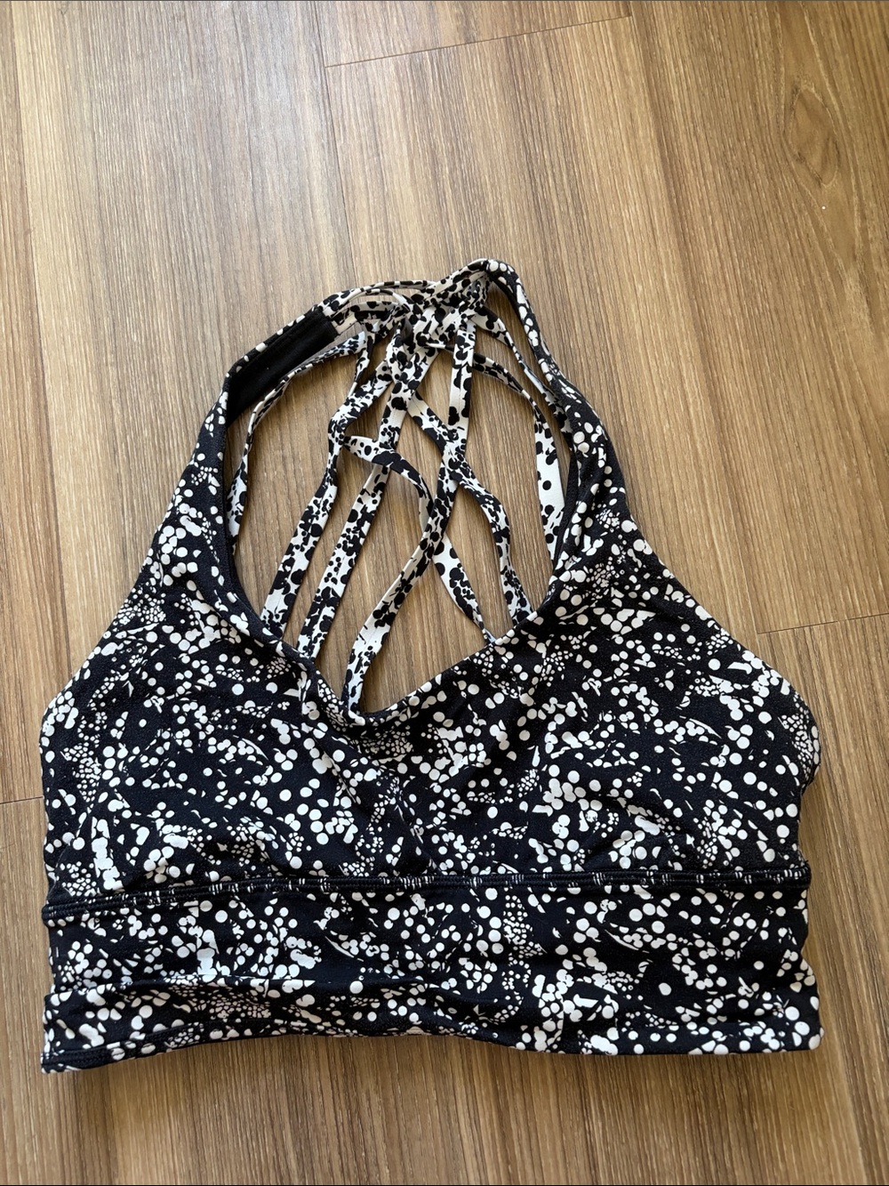 lululemon athletica Black & White Splatter Strappy Sports Bra